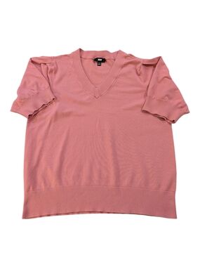 DKNY Pink V-Neck Short Sleeve Sweater